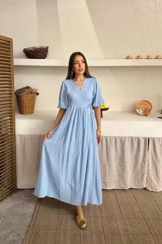 Bebe Mavi Müslin Uzun Elbise - 3