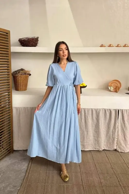 Bebe Mavi Müslin Uzun Elbise - 3