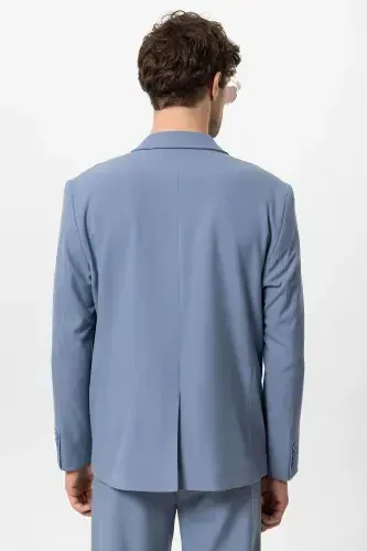 Bebe Mavi Tek Düğme Kruvaze Kapama Erkek Blazer Ceket-Bebe Mavi - 8