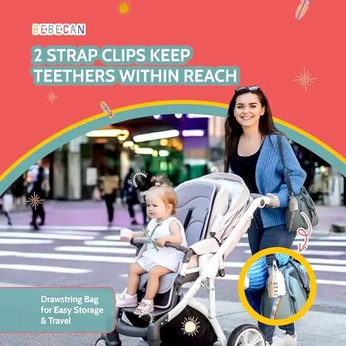Bebecan Shielded Teething Tubes – Baby Teething Relief 0-36 Months, Anti-Choking Design, Clip-Attachable, BPA-Free Silicone, 5 Soft Tubes + 2 Teether Clips + 2 Brushes + Storage Bag - 4