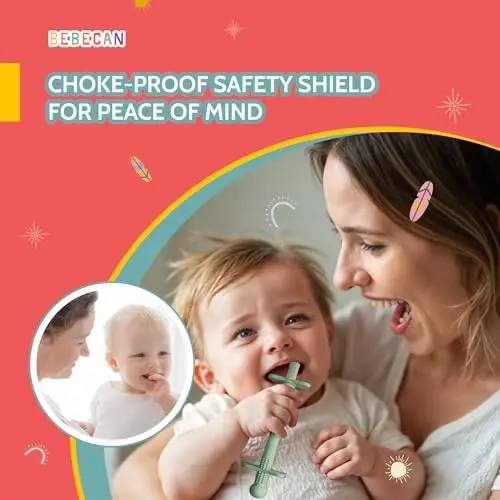 Bebecan Shielded Teething Tubes – Baby Teething Relief 0-36 Months, Anti-Choking Design, Clip-Attachable, BPA-Free Silicone, 5 Soft Tubes + 2 Teether Clips + 2 Brushes + Storage Bag - BEBECAN (1)
