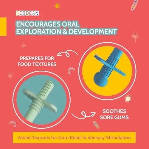 Bebecan Shielded Teething Tubes – Baby Teething Relief 0-36 Months, Anti-Choking Design, Clip-Attachable, BPA-Free Silicone, 5 Soft Tubes + 2 Teether Clips + 2 Brushes + Storage Bag - 3