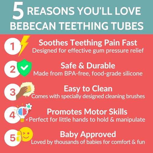 BEBECAN Teething Sticks for Babies 0-36 Months - Super Soft Silicone Teethers in 6 Vibrant Colors, Infant Teething Relief, Multicolored Teething Tubes Baby Gift Teethers - 8