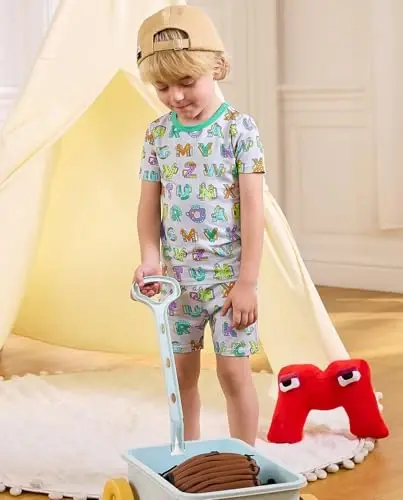 babee Reshinee Bamboo Viscose Toddler Car Pajamas Boys Girls Kids Short Cool Summer 12M-8Y Snug fit Pjs Set 2pcs - 5