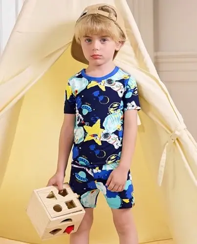 bebeğim Reshinee Bambu Viskoz Çocuk Araba Pijama Erkek Kız Çocuk Kısa Serin Yaz 12M-8Y Vücuda oturan Pijama Takımı 2 adet - BABEE (1)