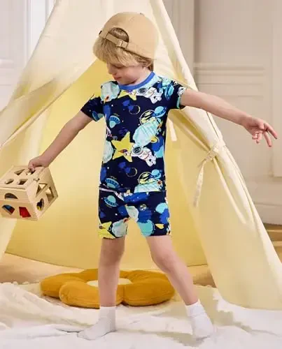 babee Reshinee Bamboo Viscose Toddler Car Pajamas Boys Girls Kids Short Cool Summer 12M-8Y Snug fit Pjs Set 2pcs - 5