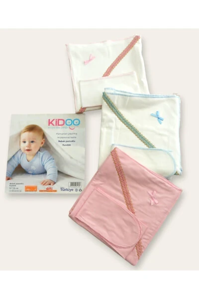 Bebek 100% pamuklu Kemerli kundak 70*70 cm. -Beyaz mavi - KİDOO BEBE