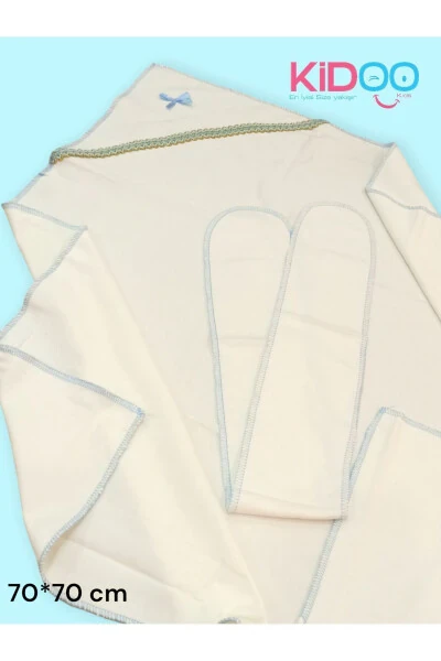 Bebek 100% pamuklu Kemerli kundak 70*70 cm. -Beyaz mavi - KİDOO BEBE (1)