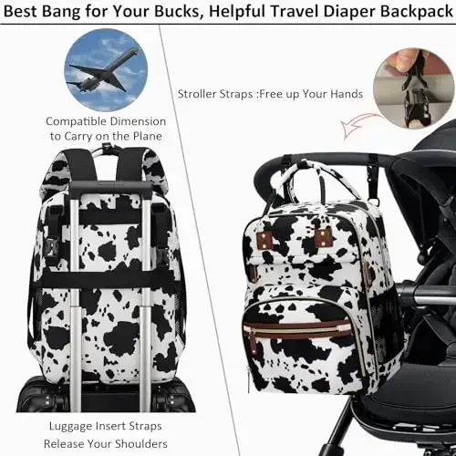 Tenot Diaper Bag Backpack for Women with Changing Pad, Baby Bag with Insulated Pockets Multifunctional Diaper Bags For Baby Girl Boy Waterproof Baby Bags For Boys Girls Maternity Bag Cow Print - 4