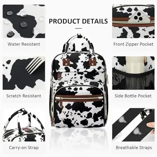 Tenot Diaper Bag Backpack for Women with Changing Pad, Baby Bag with Insulated Pockets Multifunctional Diaper Bags For Baby Girl Boy Waterproof Baby Bags For Boys Girls Maternity Bag Cow Print - 6