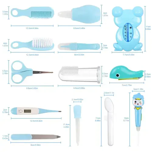 Baby Grooming Kit,BUSATIA 13 in 1 Infant Safety Care Set with Hair Brush Comb Nail Clipper Nasal Aspirator,Baby Essentials Kit for Newborn Girls Boys-Blue Baby Grooming kit - BUSATIA (1)