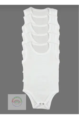 Bebek Basic Penye Zıbın 5'li Set Bisiklet Yaka Atlet Body - Beyaz-Ekru - 4