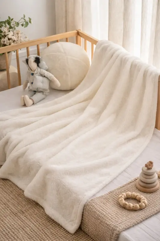 Bebek Battaniyesi 90x100 Yumuşak Dokulu Sade Tasarım-Ekru Krem Düz - DENSHAUS