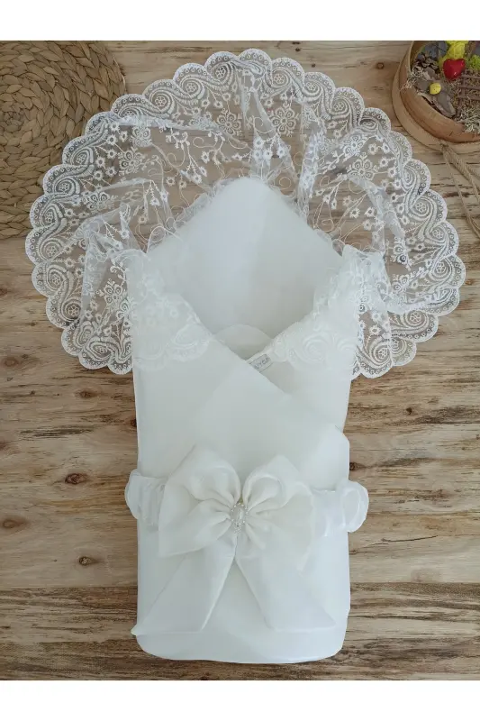 Kumru Kristal Kı Bebek Kundağı Unisex Bebek Dış Kundak Battaniyesi Hastane Çıkışı Kundak Battaniye-EKRU - 5