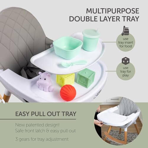 Convertible High Chair for Babies, Toddlers, Kids & Children - Wooden Highchair with Adjustable Height & Dishwasher Safe Tray - Wood Feeding & Dining Chair - Converts to Booster Seat - KoolaBaby - 22