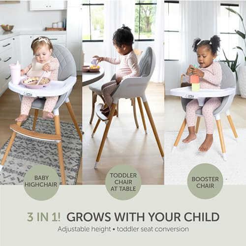 Convertible High Chair for Babies, Toddlers, Kids & Children - Wooden Highchair with Adjustable Height & Dishwasher Safe Tray - Wood Feeding & Dining Chair - Converts to Booster Seat - KoolaBaby - 5