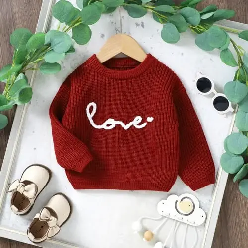 Infant Baby Boy Girl Knit Sweater Rooster Goose Embroidery Crew Neck Long Sleeve Pullover Knit Shirt Winter Clothes - INFANT