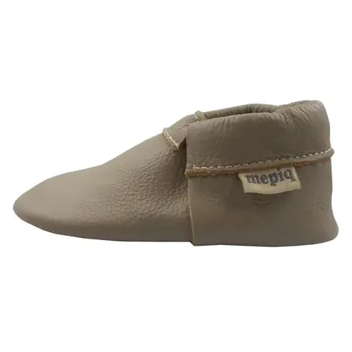 Infant Baby Moccasins with Rubber Sole - Soft Leather Anti Slip Crib Walking Baby Shoes Brown - 3