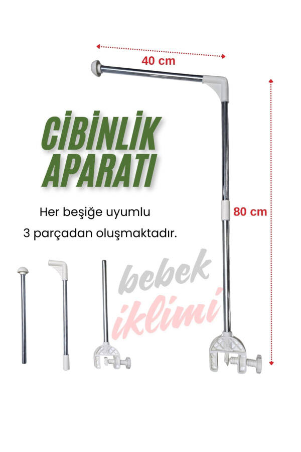 Bebek Beşik Cibinlik Aparatı 40x80 cm. (Her ölçüdeki beşiğe uygundur) - Metalik - 2