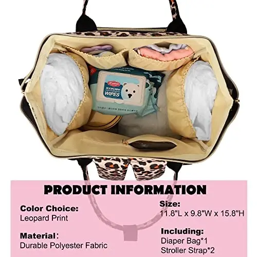 Diaper Bag Backpack Multifunction Maternity Diaper Bag for Baby Girls & Boys Large Capacity Travel Nappy Bags Leopard Print - 3