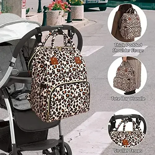 Diaper Bag Backpack Multifunction Maternity Diaper Bag for Baby Girls & Boys Large Capacity Travel Nappy Bags Leopard Print - 6