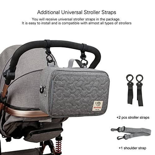 MOMIGO Baby Diaper Caddy Bag - Diaper Caddy Tote Baby Stroller Bag Nursery Storage Bin for Diapers, Wipes & Toys Mini Diaper Bag for Outdoor (Grey Flower) - 2