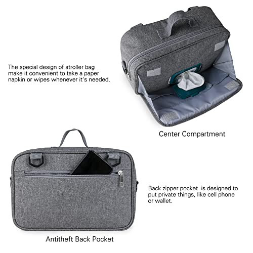 MOMIGO Baby Diaper Caddy Bag - Diaper Caddy Tote Baby Stroller Bag Nursery Storage Bin for Diapers, Wipes & Toys Mini Diaper Bag for Outdoor (Grey Flower) - 3