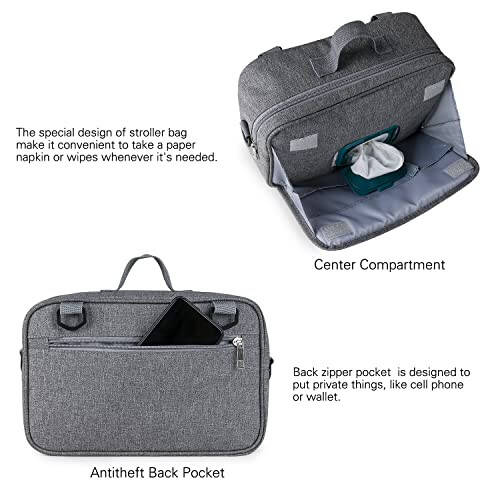 MOMIGO Baby Diaper Caddy Bag - Diaper Caddy Tote Baby Stroller Bag Nursery Storage Bin for Diapers, Wipes & Toys Mini Diaper Bag for Outdoor (Grey Flower) - 3