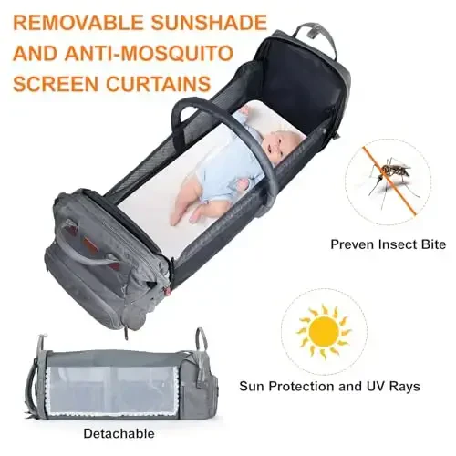 Baby Diaper Bag, Backpack with Changing Table, Unisex Baby Bag, with Diaper Pad, USB Charging Port, Insulated Pacifier Case, Multifunctional Waterproof Travel Diaper Bag, Gift for Newborn Baby (Grey) - 3