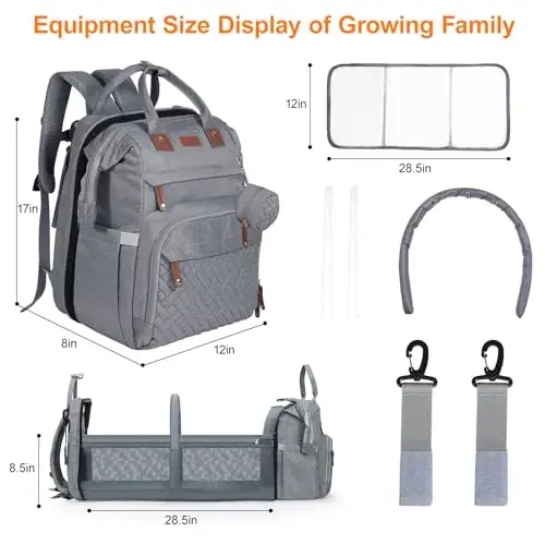 Bebek Bezi Çantası, Bebek Bezi Değiştirme Masası İçeren Sırt Çantası, Unisex Bebek Çantası, Bebek Bezi Pedi, USB Şarj Limanı, Isı Yalıtımlı Emzik Çantası, Çok Fonksiyonlu Su Geçirmez Seyahat Bezi Çantası, Yeni Doğan Bebek İçin Hediye (Gri) - SHENGMEISTER (1)