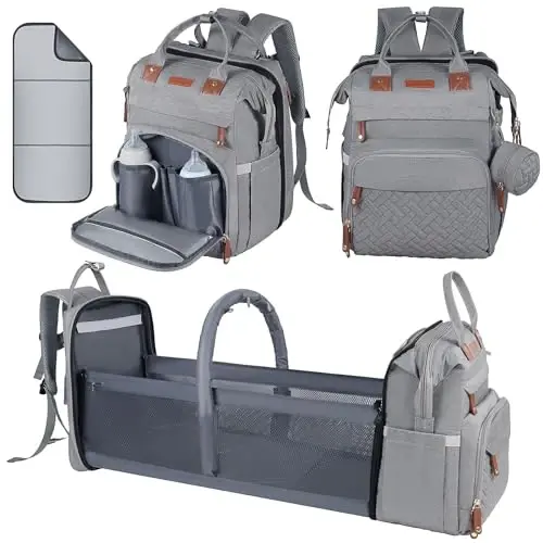 Bebek Bezi Çantası, Bebek Bezi Değiştirme Masası İçeren Sırt Çantası, Unisex Bebek Çantası, Bebek Bezi Pedi, USB Şarj Limanı, Isı Yalıtımlı Emzik Çantası, Çok Fonksiyonlu Su Geçirmez Seyahat Bezi Çantası, Yeni Doğan Bebek İçin Hediye (Gri) - 5