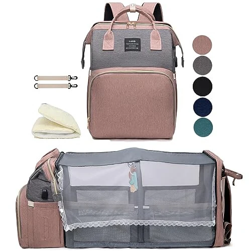 Diaper Bag Backpack with Changing Station: Pink Baby Toddler Bags for Girls Boys Women Large Big Travel Backpack Pañaleras Modernas Para Bebe Niña Newborn Essentials Mom Must Haves Baby Registry - Diaper