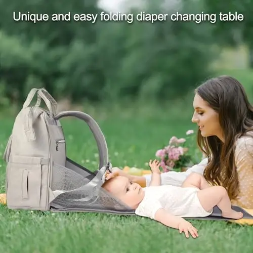 OMBRAT Diaper Bag Backpack, with Diaper Changing Table Backpack, Foldable Diaper Pad, Lightweight Large Capacity, Essential Diaper Bag for Daily Travel (Light Gray) - 5