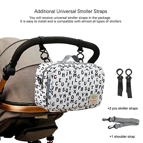 Baby Diaper Caddy Bag - Diaper Caddy Tote Baby Stroller Bag Nursery Storage Bin for Diapers, Wipes & Toys Mini Diaper Bag for Outdoor (Letter) - 5