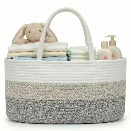 Baby Diaper Caddy Organizer, Extra Large Cotton Rope Nursery Diaper Basket, Changing Table Organizer, Portable Tote Bag with Divider, Car Storage, Baby Shower Gifts for Newborn Girls - Gradient Brown - 1
