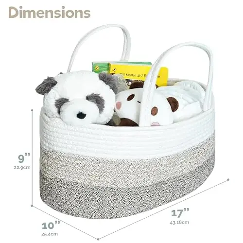 Baby Diaper Caddy Organizer, Extra Large Cotton Rope Nursery Diaper Basket, Changing Table Organizer, Portable Tote Bag with Divider, Car Storage, Baby Shower Gifts for Newborn Girls - Gradient Brown - 2