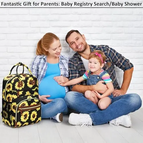 Bebek Bezi Sırt Çantası Büyük Kapasiteli, Yalıtımlı Cepli Bebek Çantası Çok İşlevli Bebek Bezi Çantaları Kız Erkek Çocuk Kadın Su Geçirmez Çantalar Anne Hamile Çantası Ayçiçeği - 5