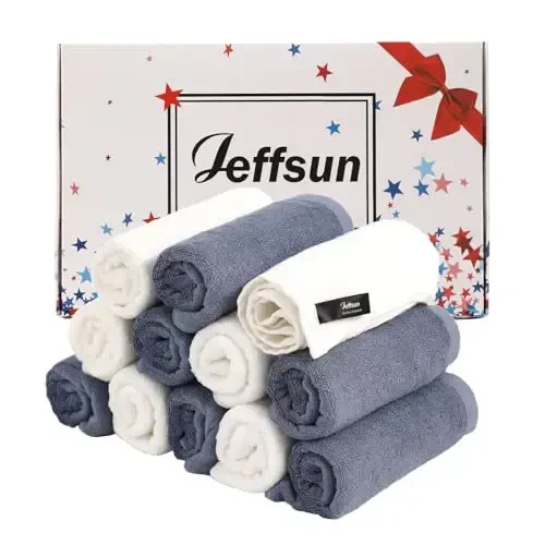 Baby Washcloths 12 Pack, 10x10 inch Ultra Soft Small Wash Cloths for Face and Body, Gentle & Safe White Face Towels on Sensitive Skin, Baby Essentials Shower Gifts for infant Kid Toddler Children - JEFFSUN