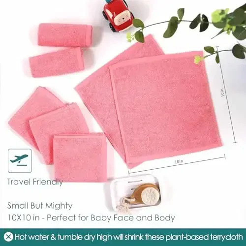 Baby Washcloths 6 Pack, 10x10 inch Heavenly Soft Pink Wash Cloths for Face and Body, Gentle & Safe Face Towel on Sensitive Skin, Baby Essentials Bath Shower Gifts for Girl Infant Kid Toddler Children - 6