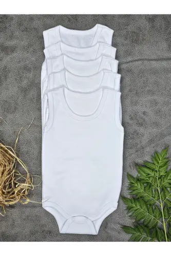 5li Beyaz Bebek Body Zıbın 5'li Beyaz Pamuklu - beyaz - 1