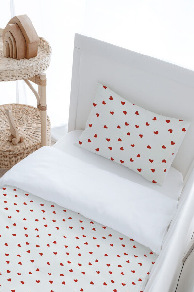 Bebek Boy Nevresim Seti (100x150) - Iconic Serisi - Red Hearts - Ekru - 6
