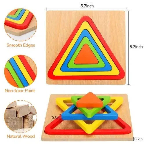 AugToy Toddler Puzzles Montessori Toy Wooden Shape Sorting Puzzle Sensory Toy Toddler Activities Preschool Learning Educational Autistic Developmental 1 2 3 Year Old Girl Boy 1-3 Dementia Game Gift - 6
