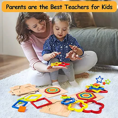 Toddler Puzzles Montessori Toy Wooden Shape Sorting Puzzle Sensory Toy Toddler Activities Preschool Learning Educational Autistic Developmental 1 2 3 Year Old Girl Boy 1-3 Dementia Game Easter Gift - 12