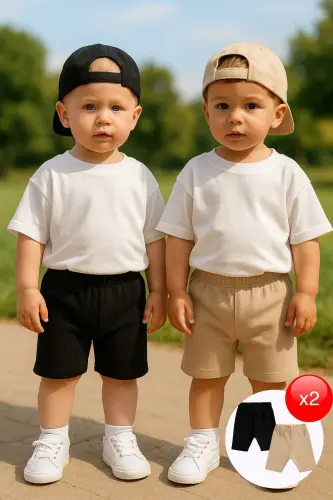 2'li Set Bebek Çocuk Şort Kaşkorse Basic Biker Tayt Fitilli Kısa Yazlık Tayt 9 Ay 3 Yaş - 1