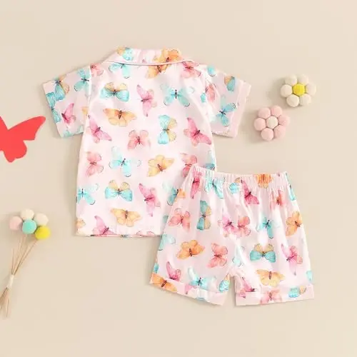 Toddler Baby Kids Satin Summer Pajamas Set Short Sleeve Button-Down Pajamas Top Pants 2Pcs Loungwear Sleepwear Pjs - 4