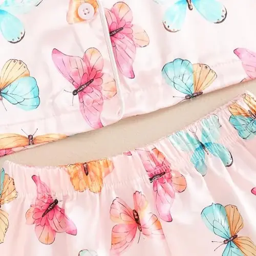 Toddler Baby Kids Satin Summer Pajamas Set Short Sleeve Button-Down Pajamas Top Pants 2Pcs Loungwear Sleepwear Pjs - 6