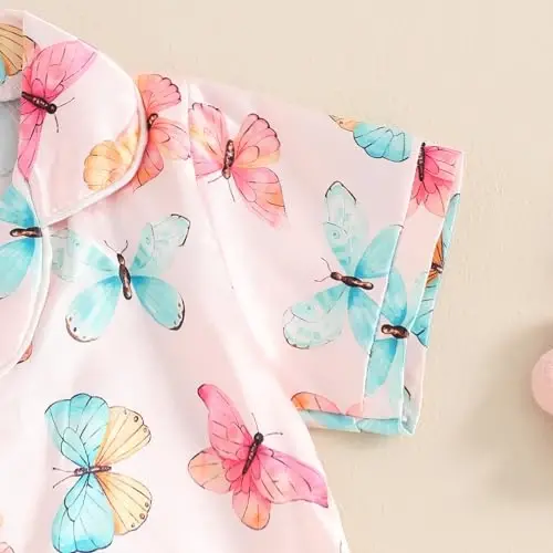Toddler Baby Kids Satin Summer Pajamas Set Short Sleeve Button-Down Pajamas Top Pants 2Pcs Loungwear Sleepwear Pjs - 7