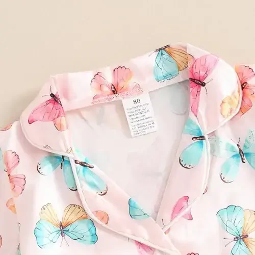 Toddler Baby Kids Satin Summer Pajamas Set Short Sleeve Button-Down Pajamas Top Pants 2Pcs Loungwear Sleepwear Pjs - 5