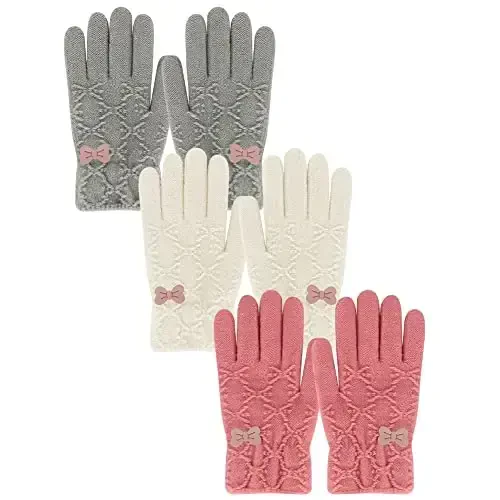 PKWEEN Winter Gloves for Toddler Kids - 3 Pairs Boys Girls Soft Warm Wool Lined Gloves Full Finger Children Knit Gloves - PKWEEN