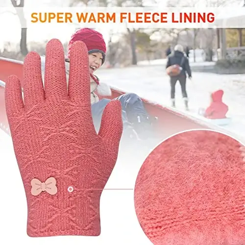 PKWEEN Winter Gloves for Toddler Kids - 3 Pairs Boys Girls Soft Warm Wool Lined Gloves Full Finger Children Knit Gloves - 2